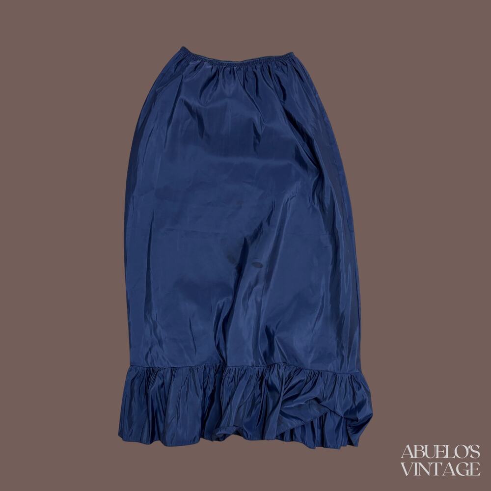 Opera Satin Ruffle Hem Skirt | Blue | Size M | Vintage